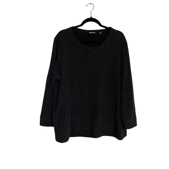 Lands End Womn 2X Black White Polka Dot Quilted Crewneck Pullover Sweatshirt Top - Picture 1 of 10